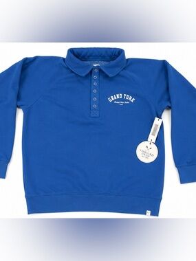 Vineyard Crew Grand Turk Snap Collar Sweatshirt Blue Small NEW